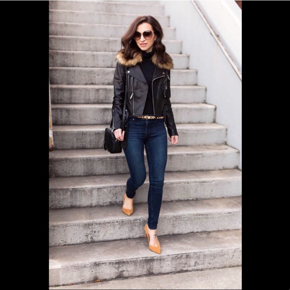 Marc New York vegan fur trim leather jacket